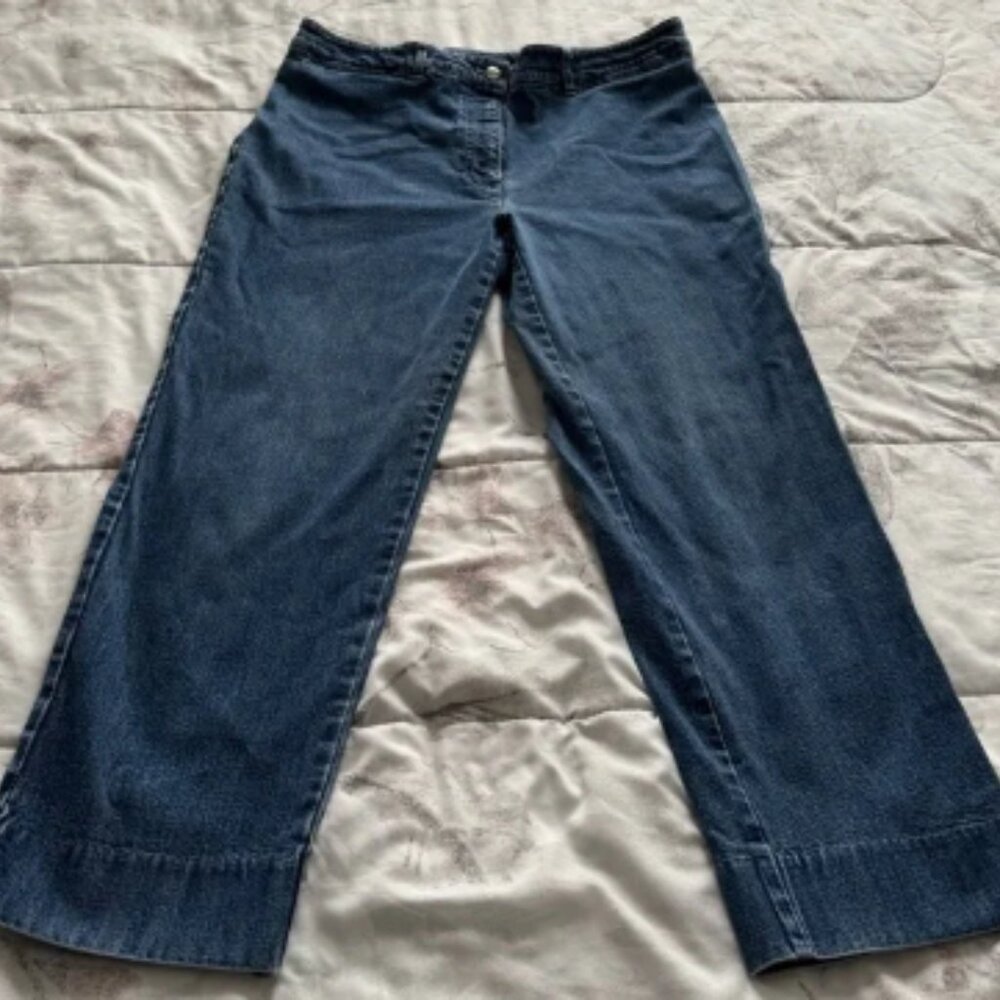 Lauren Ralph Lauren blue wide leg mid rise jeans, size 14 medium wash preppy
